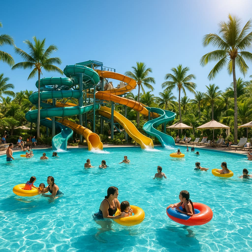 Pemandangan waterpark tropis di Bali